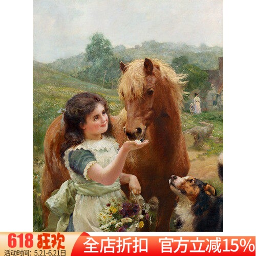 包邮精准印花新款DMC十字绣正品 世界名画油画 爱吃甜食的马