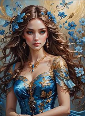 新款正品DMC十字绣纯棉线绣客厅卧室玄关人物画蓝色精灵仙子