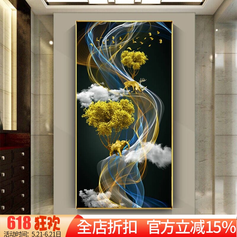 新款印花正品DMC十字绣客厅餐厅玄关走廊过道竖北欧招财鹿发财树
