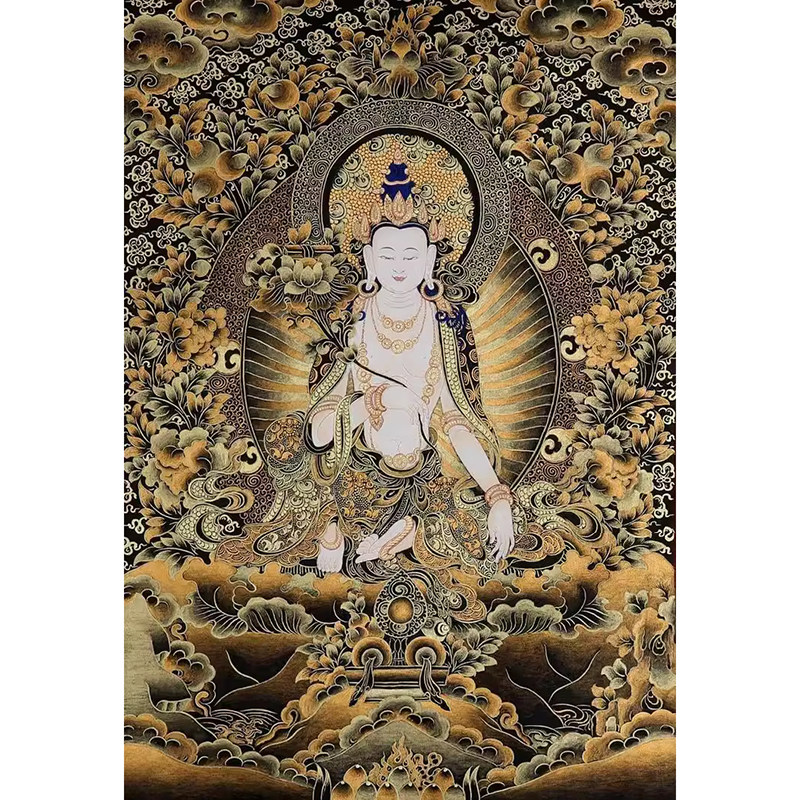 印花正品DMC十字绣纯棉线绣客厅佛堂玄关大画大势至菩萨黑金唐卡