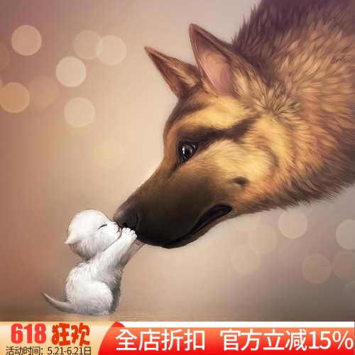 新款印花DMC十字绣客厅卧室儿童房简约现代挂画可爱动物萌宠小狗