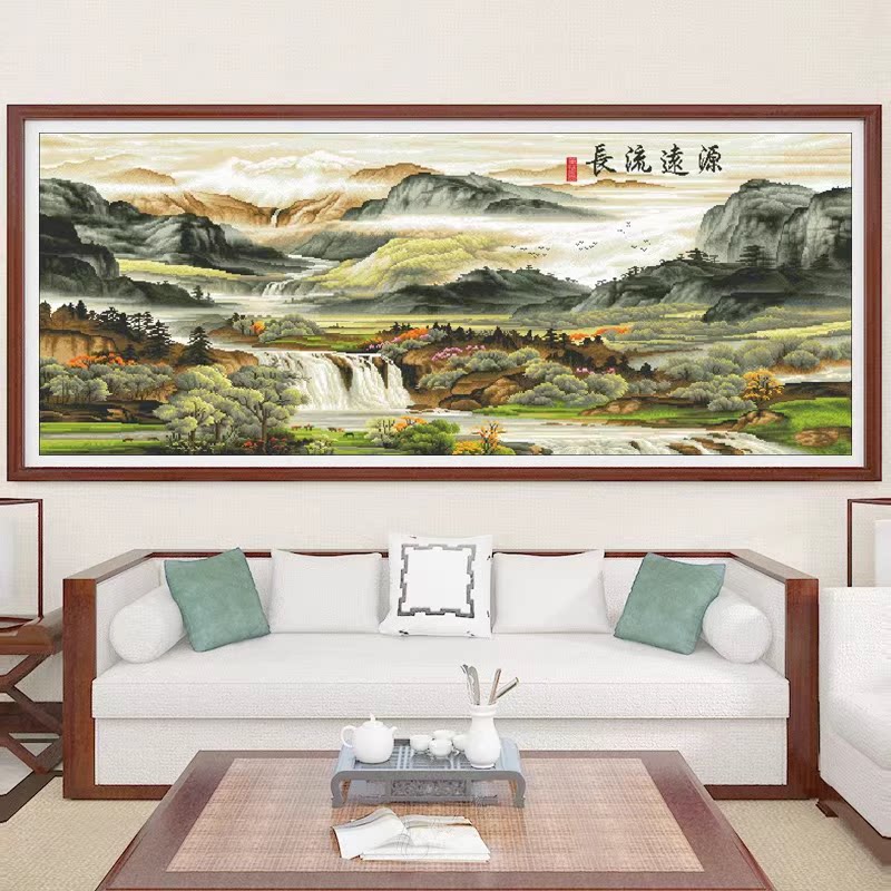 新款正品DMC十字绣纯棉线绣客厅办公室书房风景山水画格 源远流长