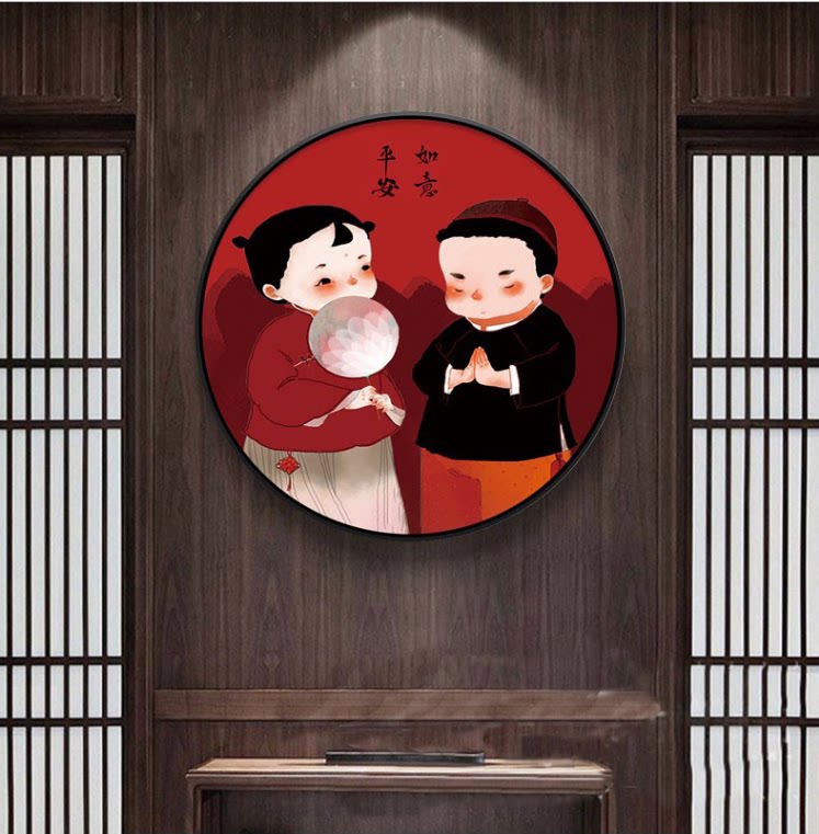 新款正品DMC十字绣客厅卧室玄关结婚圆形喜庆吉祥娃娃平安如意