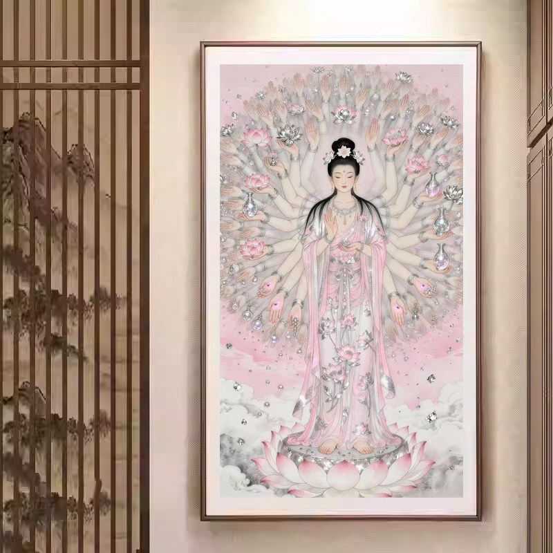 新款正品DMC十字绣手工纯棉线绣客厅玄关竖版人物轻奢千手观音2