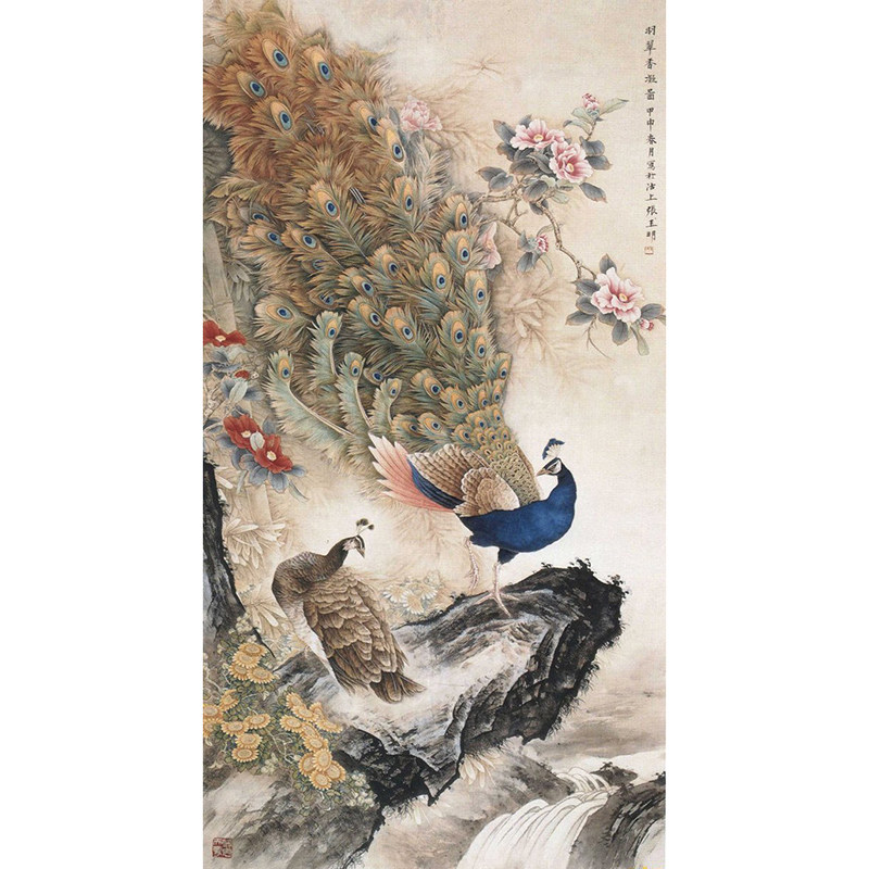 新款印花正品DMC十字绣手工纯棉线绣客厅玄关恩爱情侣 富贵孔雀