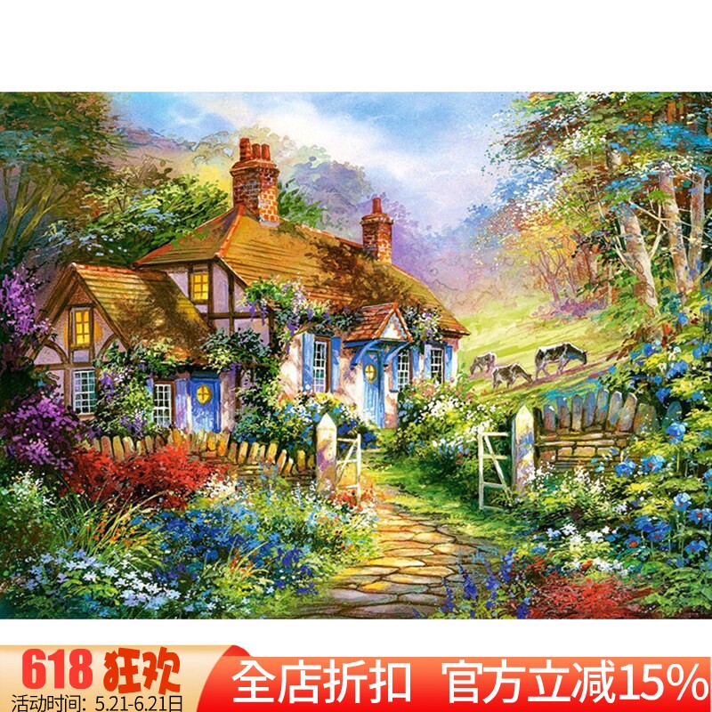 新款印花正品DMC十字绣客厅卧室餐厅玄关现代简约风景画 森林木屋