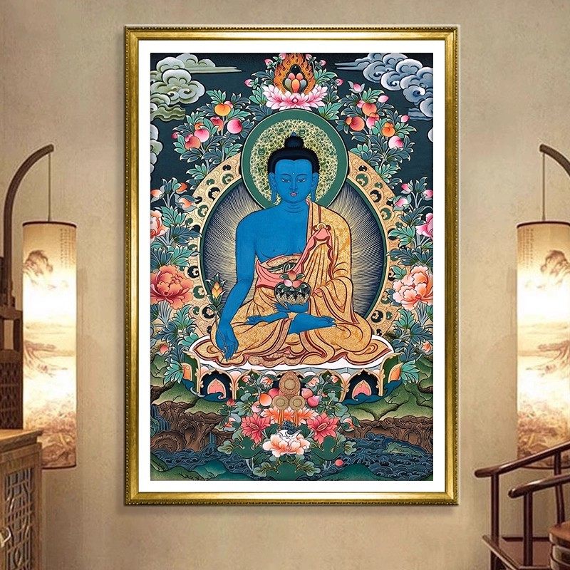 新款DMC十字绣正品 满绣手工线绣客厅竖版人物画像唐卡藏族药师佛