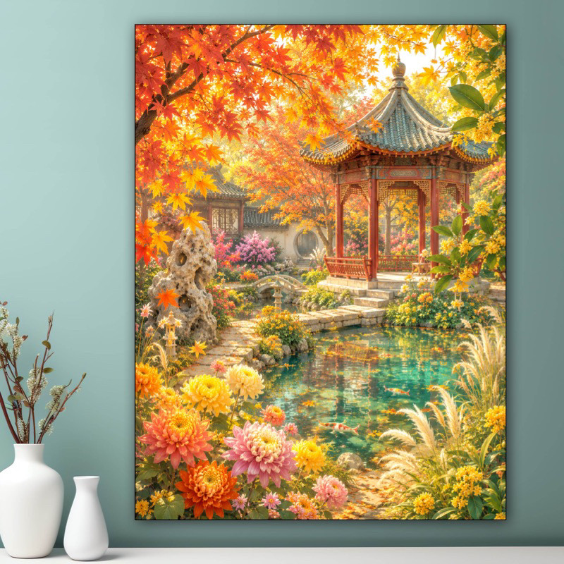 新款正品DMC十字绣纯棉手工绣客厅卧室书房玄关风景油画 闲亭渡晚