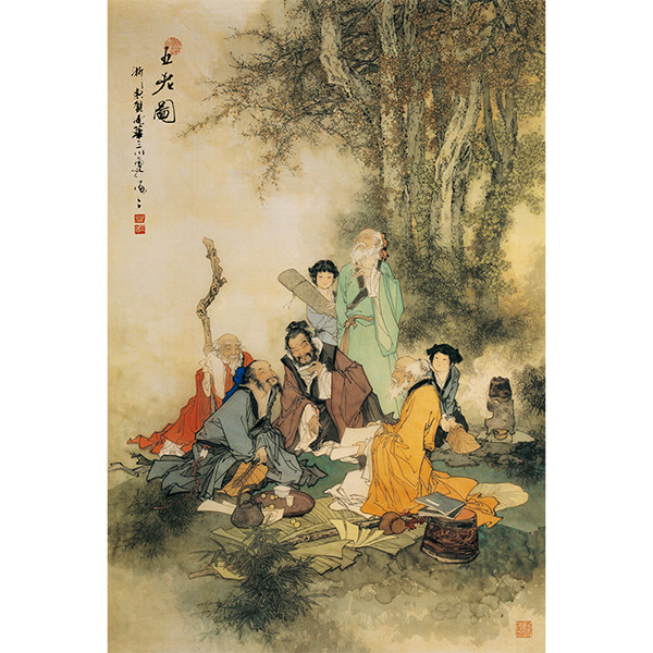 印花书房玄关竖版人物画十字绣