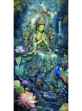新款正品DMC十字绣手工纯棉线绣客厅玄关竖版人物风景轻奢绿度母
