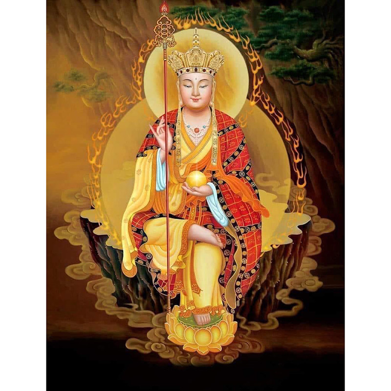 精准风印花纯棉线十字绣地藏王
