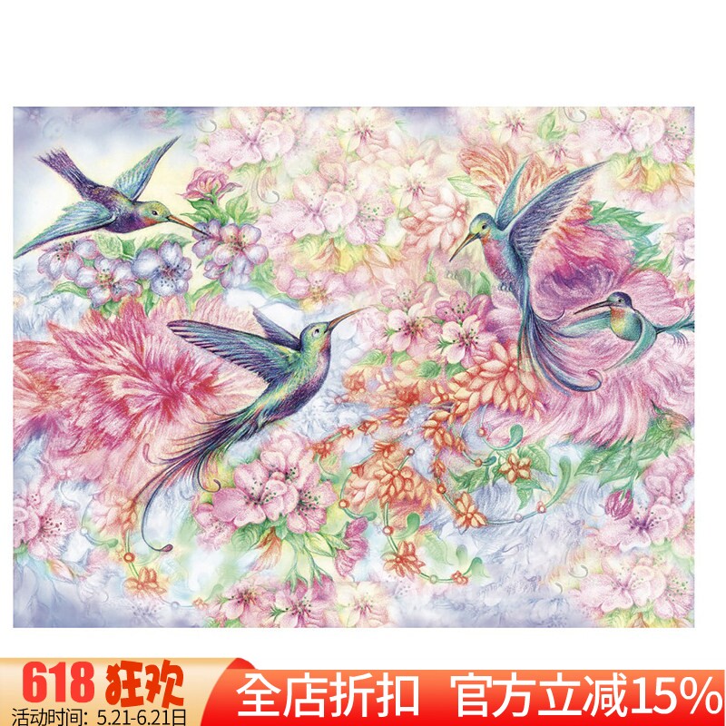 新款正品DMC十字绣纯棉线客厅卧室餐厅简约现代花卉 花与蜂鸟