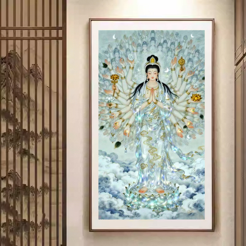 新款正品DMC十字绣手工纯棉线绣客厅玄关竖版人物轻奢千手观音