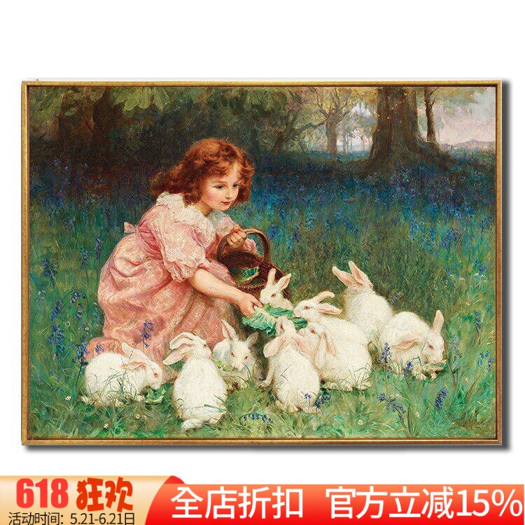新款正品DMC十字绣客厅卧室儿童房简约现代人物画喂兔的小女孩
