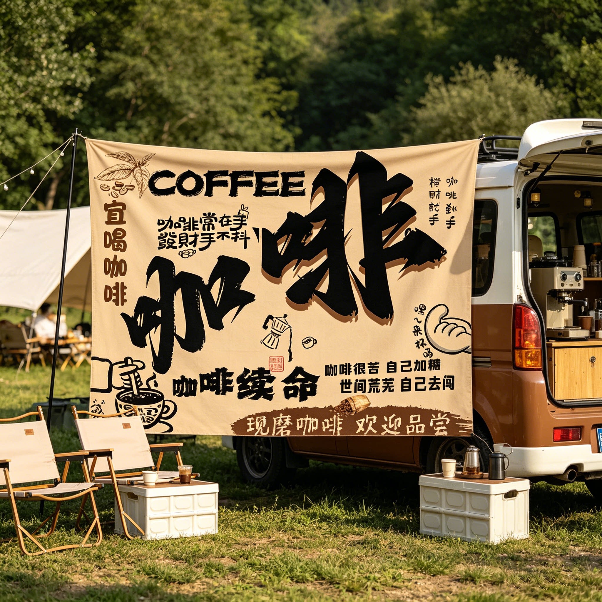网红咖啡奶茶店氛围装饰挂布