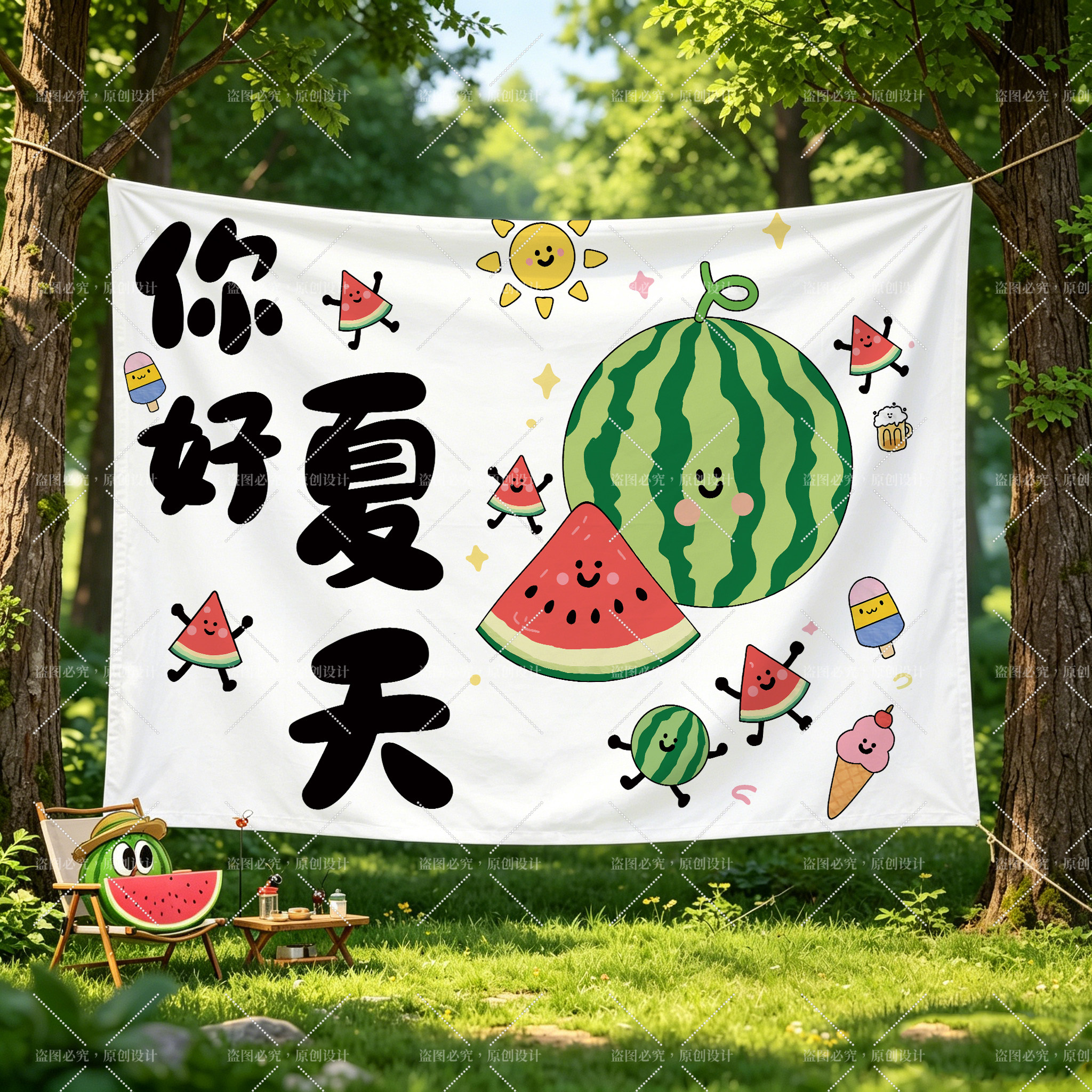 小红书同款幼儿园夏天活动背景布西瓜亲子研学拍照挂布农场氛围布