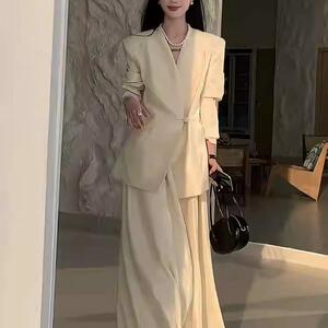 极简风中式时尚套装女春季气质V领西装外套高腰A字长裙两件套女装