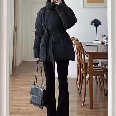 韩版加厚短款黑色棉服中长款外套