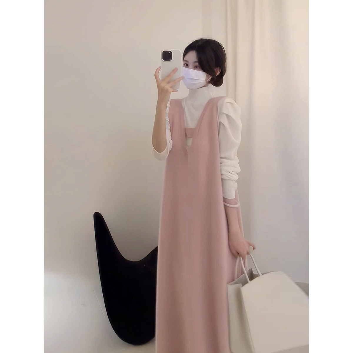 法式内搭打底上衣套装女春季高级感粉色背心连衣裙小香风两件套女