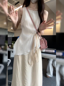 新中式禅意套装裙女不规则无袖收腰衬衫夏季温柔风半身裙子两件套