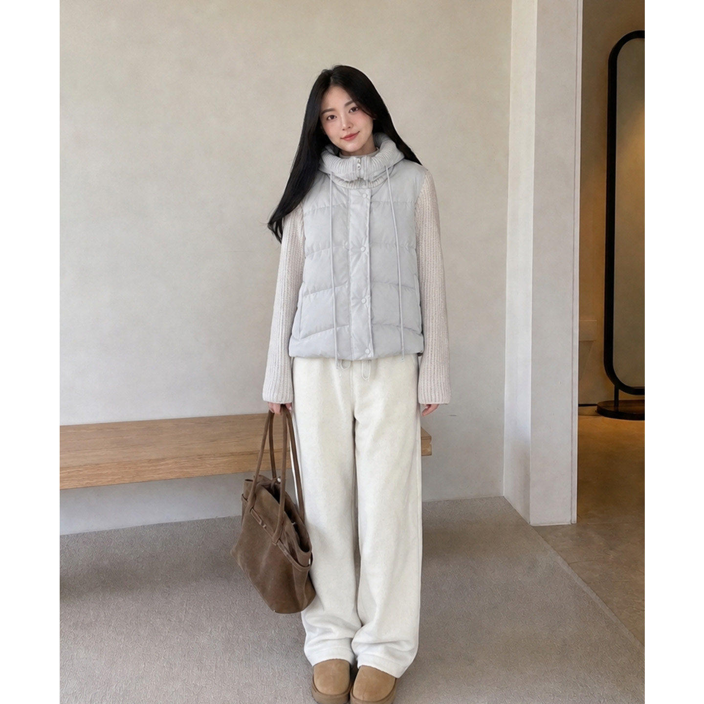 【送运费险】浅灰色立领拼接棉服