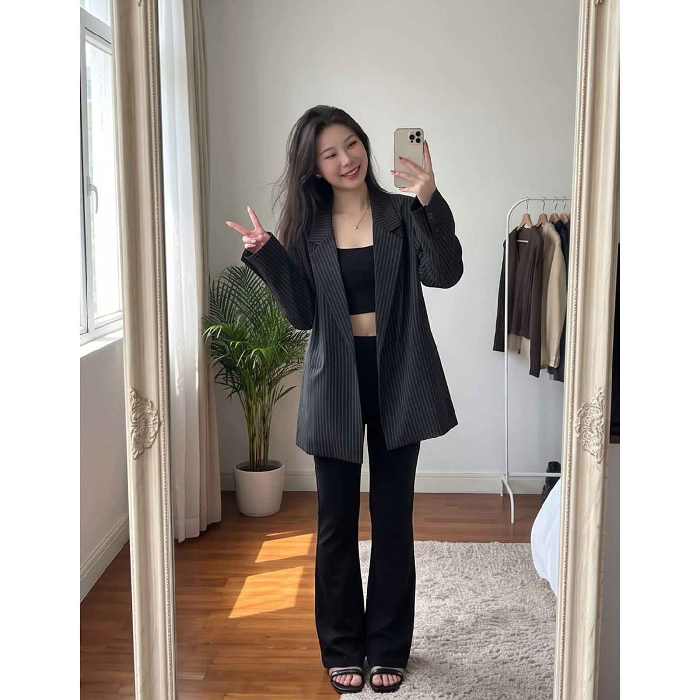 【送运费险】黑色条纹西装外套女
