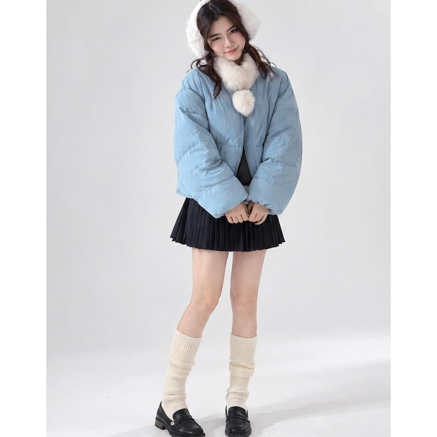 【送运费险】蓝色短款泡芙棉服女