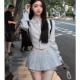 衬衫 甜辣妹洋气乖巧收腰短款 百褶裙两件套 裙女春季 韩系学院风套装