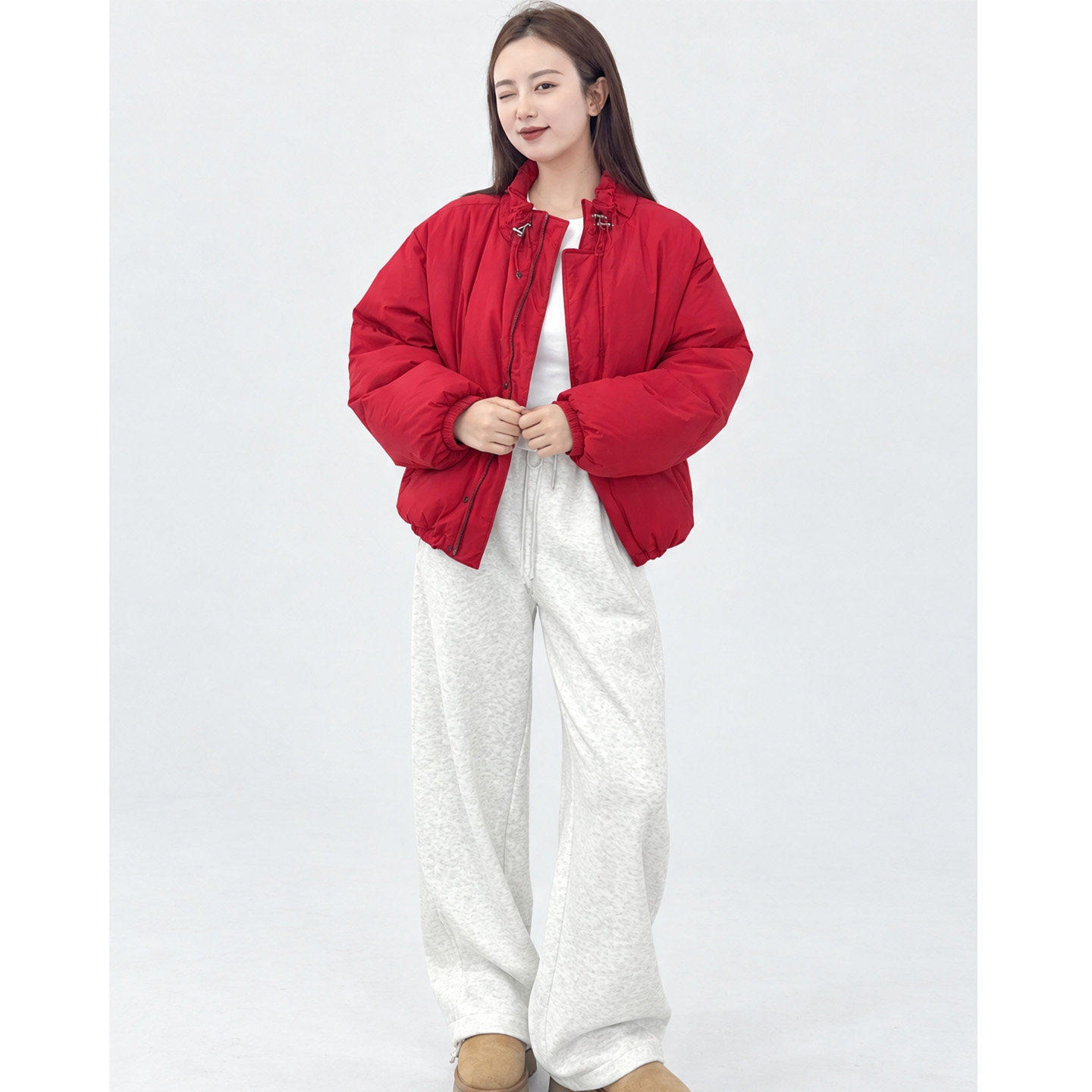 【送运费险】红色立领短款棉服女