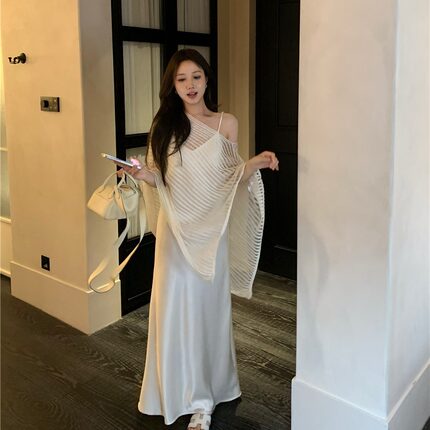 御姐轻熟风套装裙女夏季不规则薄款防晒罩衫披肩吊带连衣裙两件套
