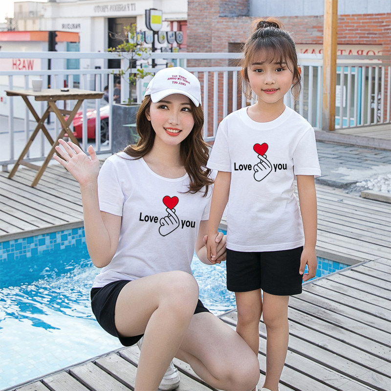 2020 친자 여름옷 순면 반팔 티셔츠 3 4인 가족 가정복 서양식 모녀 모자복