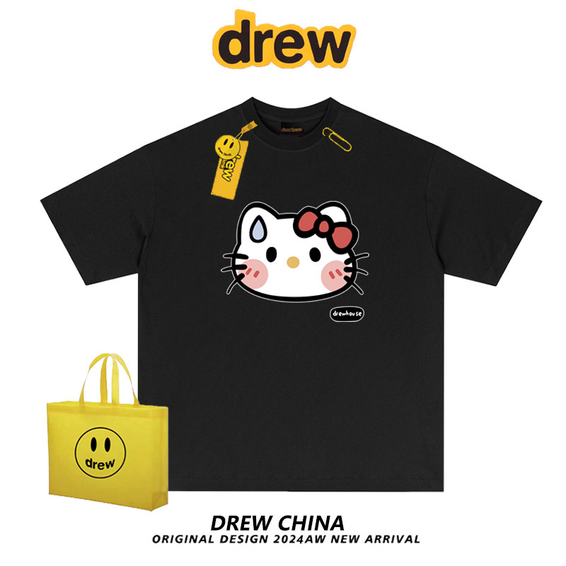 官网drew笑脸卡通可爱猫印花短袖