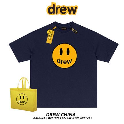 drew笑脸印花潮牌重磅短袖T恤男女情侣美式宽松纯棉半袖体恤ins夏