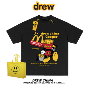 drew潮牌联名麦当劳薯条印花短袖T恤男女情侣美式宽松休闲上衣夏