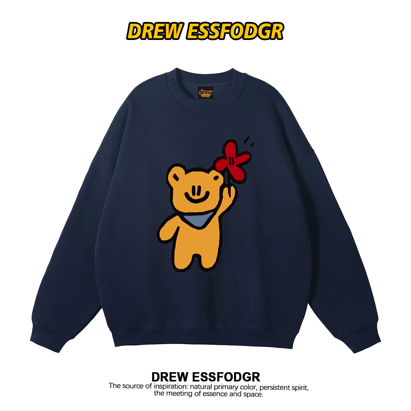 drew美式潮牌卡通小熊印花卫衣
