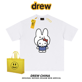 宽松百搭纯棉圆领半袖 drew潮牌趣味卡通兔子印花短袖 T恤男女夏季