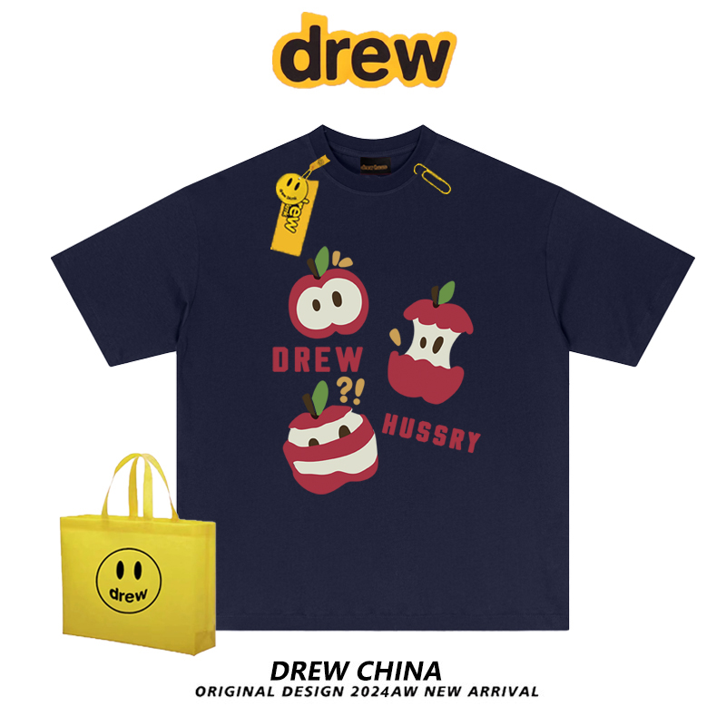 Drew三颗苹果趣味印花短袖T恤男女美式潮牌重磅纯棉宽松显瘦上衣