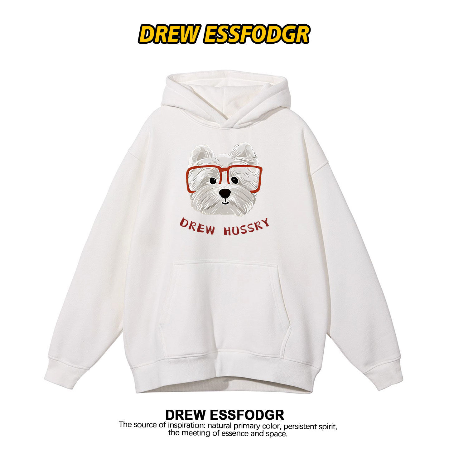 drew美式潮牌眼镜狗印花连帽卫衣