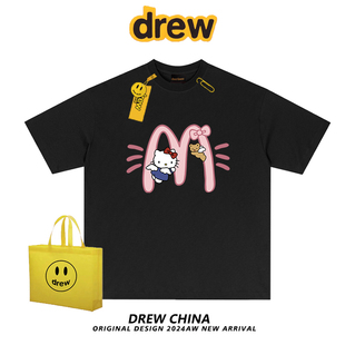 drew麦门HelloKitty猫短袖T恤男女学生宽松休闲情侣纯棉上衣ins夏