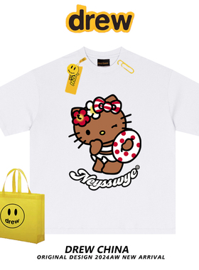 drew美式潮牌度假HelloKitty纯棉短袖T恤男女夏季宽松情侣上衣ins