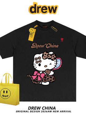 drew美式潮牌豹纹HelloKitty公主裙短袖T恤夏季情侣宽松上衣男女