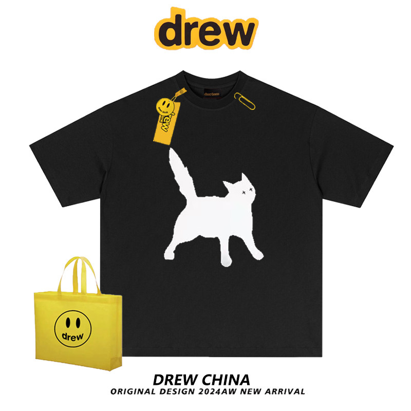 drew美式抓痕猫咪剪影印花短袖