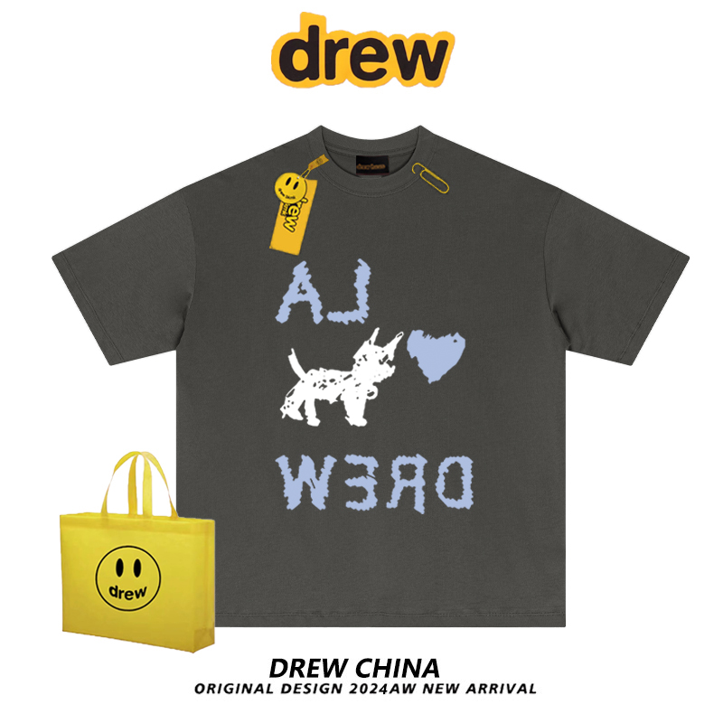 drew美式潮牌jennie明星同款涂鸦小狗短袖T恤男女休闲情侣上衣ins