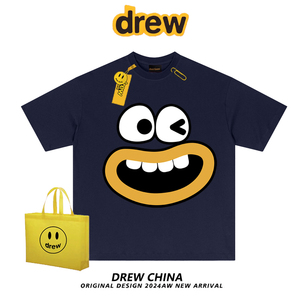 drew笑脸大嘴卡通表情印花短袖T恤男女美式潮牌宽松休闲百搭上衣