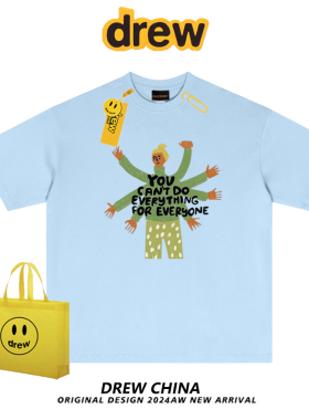 Drew宋佳明星同款高级感设计插画休闲纯棉短袖T恤情侣衣服打底衫