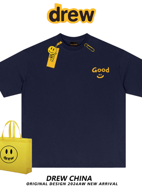 Drew美式潮牌GOOD笑脸印花短袖T恤男女夏季休闲简约宽松情侣上衣