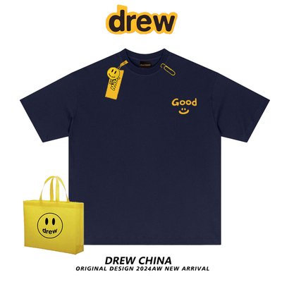 Drew美式潮牌GOOD笑脸印花短袖T恤男女夏季休闲简约宽松情侣上衣