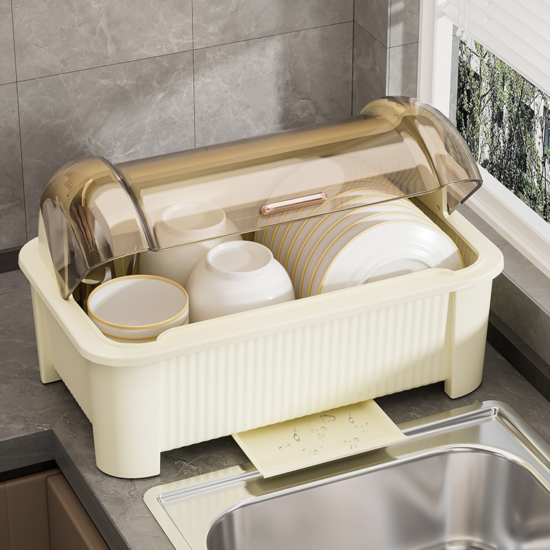 碗筷收纳盒放碗碟收纳架厨房家用碗柜带盖沥水置物碗架餐盘收纳箱