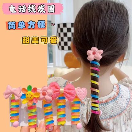 儿童卷卷电话绳发圈女高马尾2023新款KT头绳皮筋高弹力发绳编发