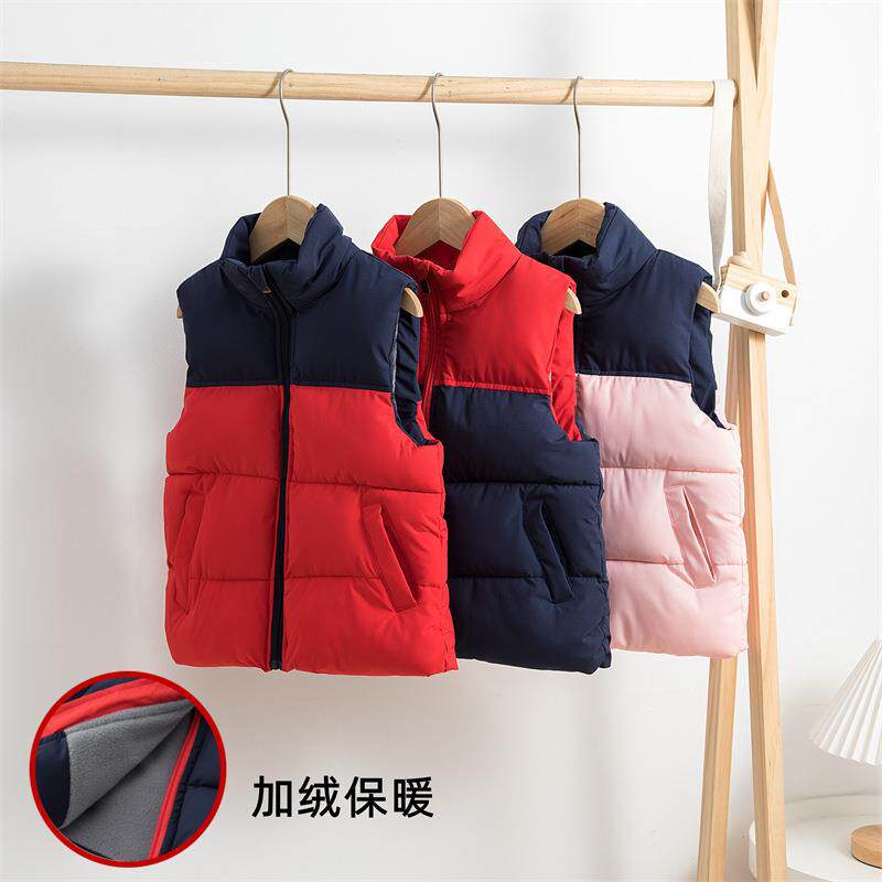 儿童羽绒棉马甲秋冬男女童加绒加厚保暖马夹幼儿园服宝宝背心园标